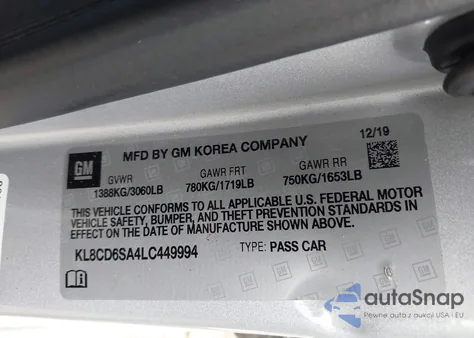 2020 Chevrolet Spark Fwd 1Lt Automatic from USA, damaged, VIN KL8CD6SA4LC449994